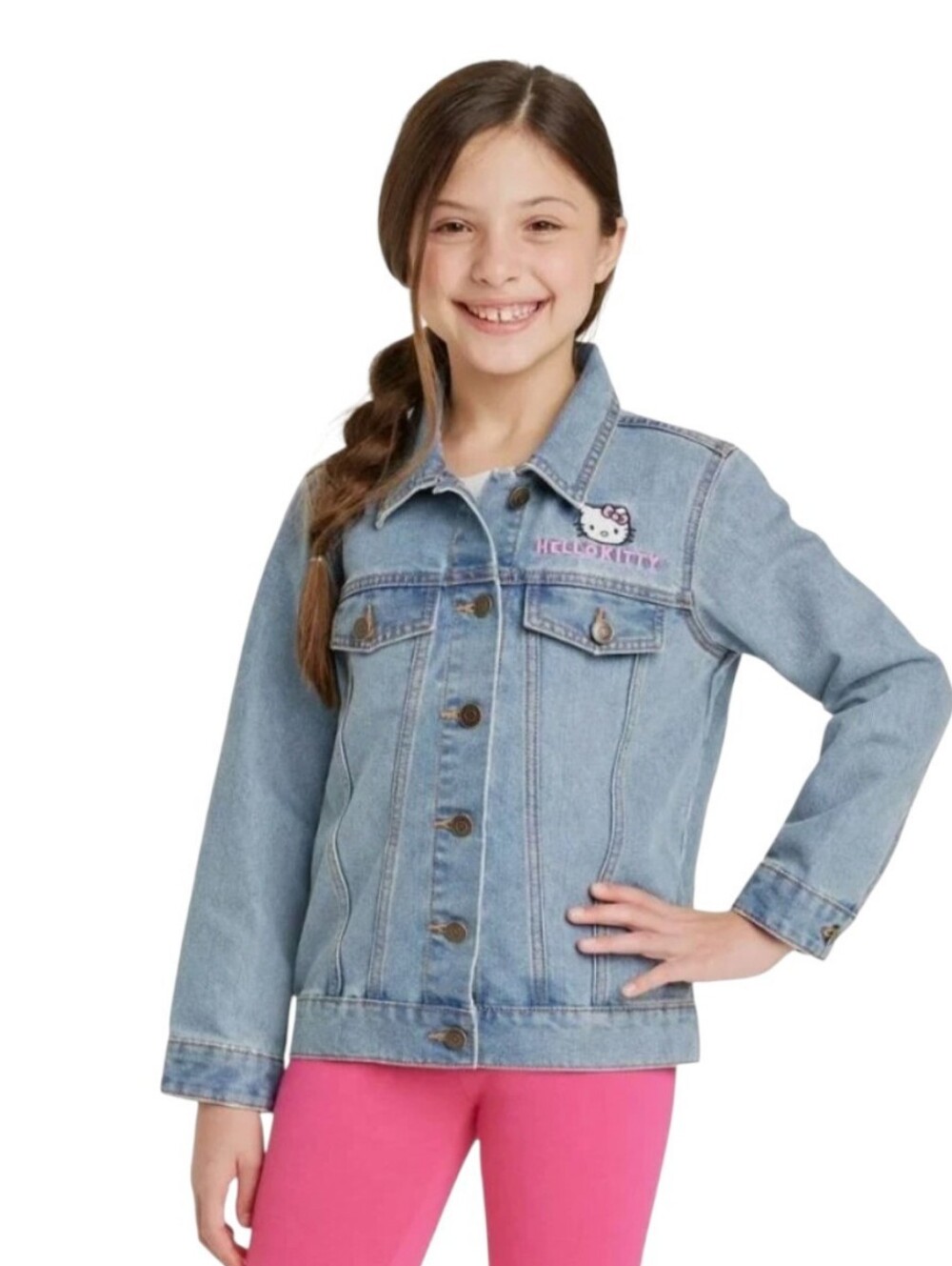 Sanrio Hello Kitty Girls Blue Button Up Jean Jacket 14/16